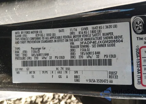 2016 Ford Fiesta Se из США, поврежденный, VIN 3FADP4EJXGM208504